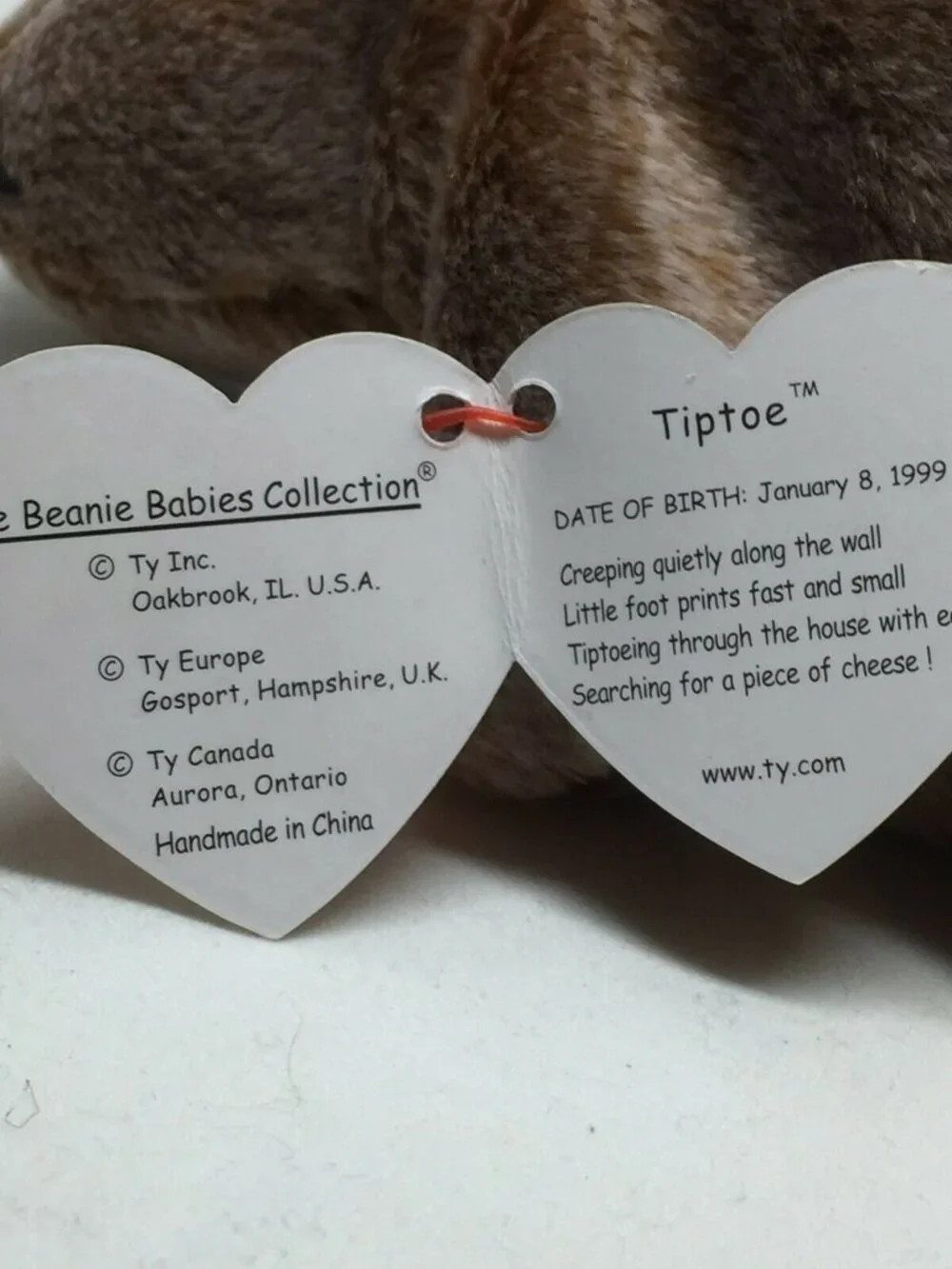 Ty Beanie Baby Tiptoe Mouse Rodent Plush Stuffed Animal Retired W Tag Jan 8 1999